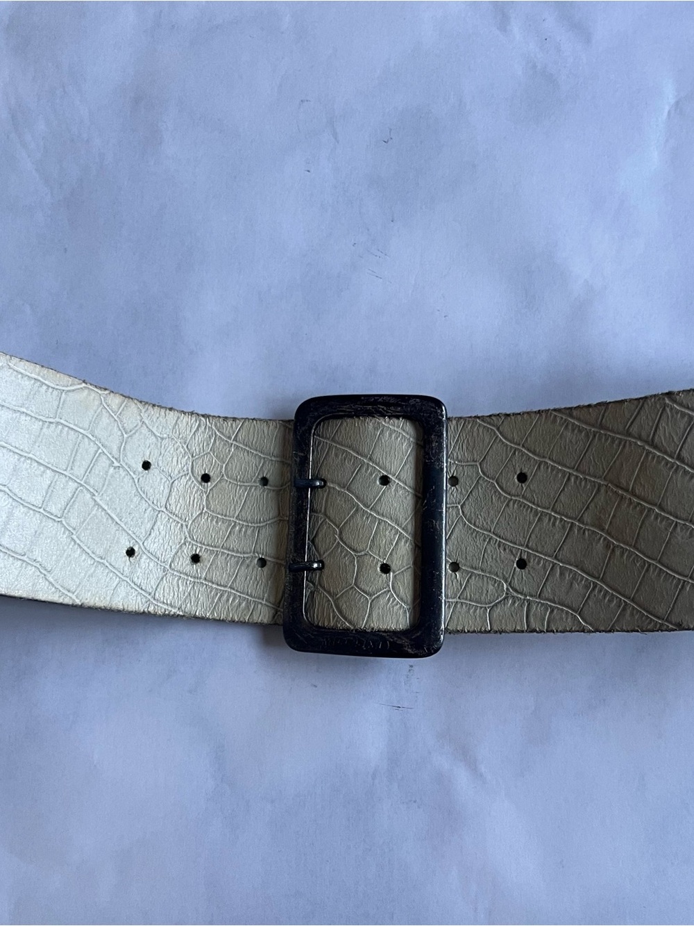 Miss Sixty Wide Croc-Embossed Leather Belt with Blackened Silver Buckle